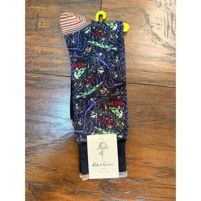 Robert Graham After Party Navy Blue Abstract Crew Socks Mens Regular NWT