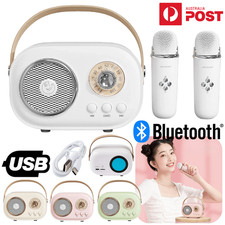 Portable Karaoke Machine Wireless Microphones Mini Bluetooth Retro Speaker Set