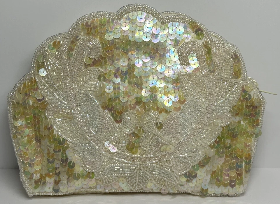 Bolso Bandolera Carolyne Barton Blanco Crema Vintage Noche Noche Lentejuelas Foto 2 de 4