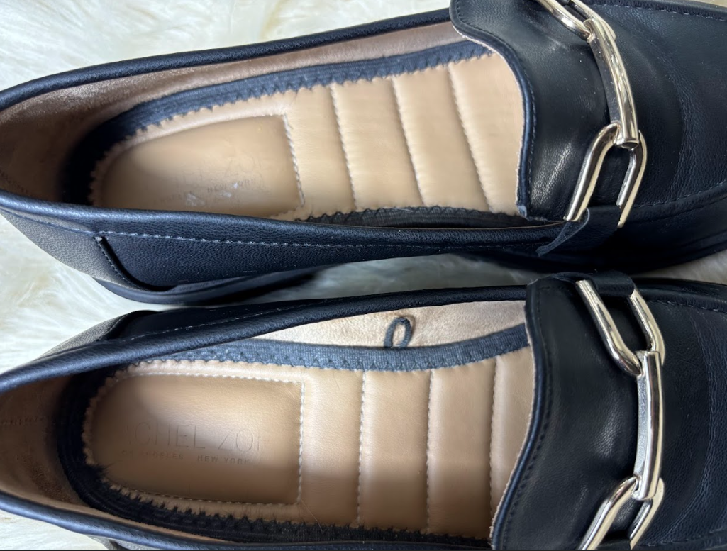 SAOLA Mocassini Rachel Zoe taglia 8 neri suola Mila Lug con dettaglio catena oro