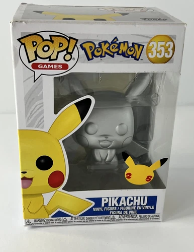 Funko Pop Pokémon PIKACHU SILVER #353 Metallic 25th Anniversary NEW IN BOX