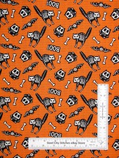 Halloween Fabric Black Cat Boo Orange Glow Dark Ghosts Cotton Henry Glass Yard