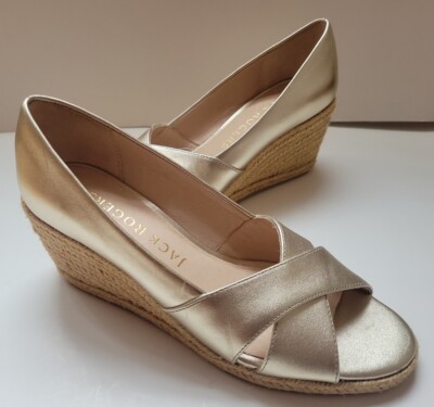 Jack Rogers Palmer Criss Cross Gold Metallic Wedge Espadrille Sandals Sz  New