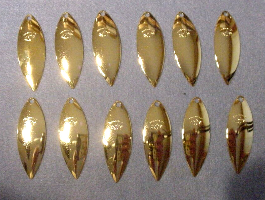 12 ~Assassinator #5 Gold 24k Plated Willow Leaf 2 5/8" long Spinnerbait Blades