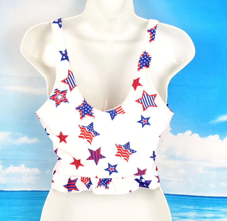Traje de baño ZAFUL BIKINI para mujer Top con volantes PATRIÓTICO corbata delantera talla 8 Foto 3 de 4