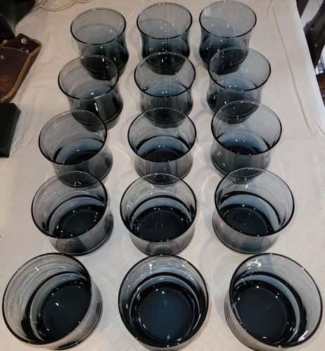 8 Libbey Cobalt Blue  Vintage Flared Tumblers USA NOS