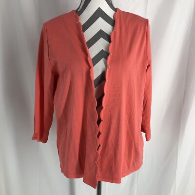 Rafaella Womens  sz Large Petite Coral Open Front Cardigan 3/4 Sleeve