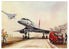 Bristol PO Art Postcard Royal Mail Van Brings Datapost to Concrde Airliner 1980