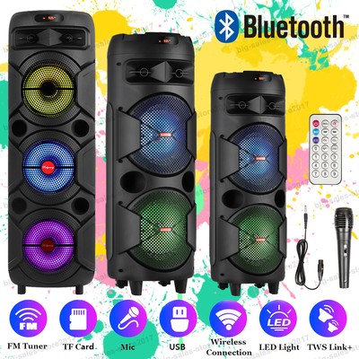 Large Bluetooth Speaker Rechargeable Stereo 8''/6.5'' Woofer Karaoke Machine w/Mic