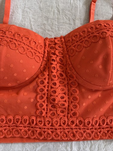Haute Monde Womens Bra Shirt Tank Top Cropped Lace Size Large L Orange Underwire - Picture 2 of 9