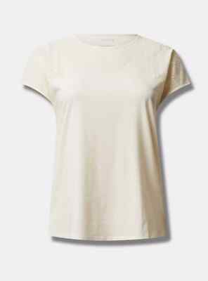 Torrid Cotton Eyelet Inset Dolman Short Sleeve Tee Ivory 0 L 12 #B92170