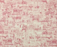 BALLARD DESIGNS ALMERIA PINK CITY TOILE MOTIF MULTIPURPOSE FABRIC 1.25 YARD 54"W