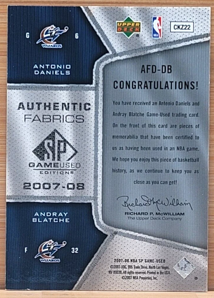 2007-08 SP 比赛使用 ANTONIO DANIELS ANDRAY BLATCHE 双场比赛使用球衣 #D/99 — 第 2/2 张图片