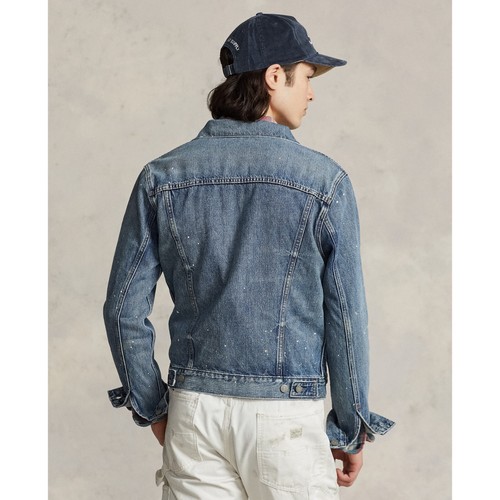 $198 NWT POLO RALPH LAUREN Men's Paint Splatter Faded Denim Trucker Jacket Large - Picture 4 of 6
