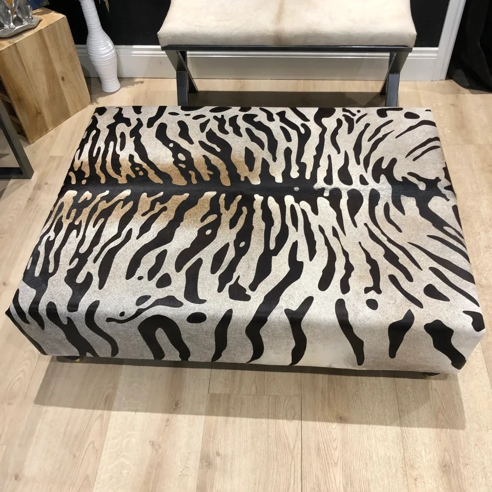 Bengal Tiger Print Cowhide Luxury Ottoman / Footstool - Image 4 of 4