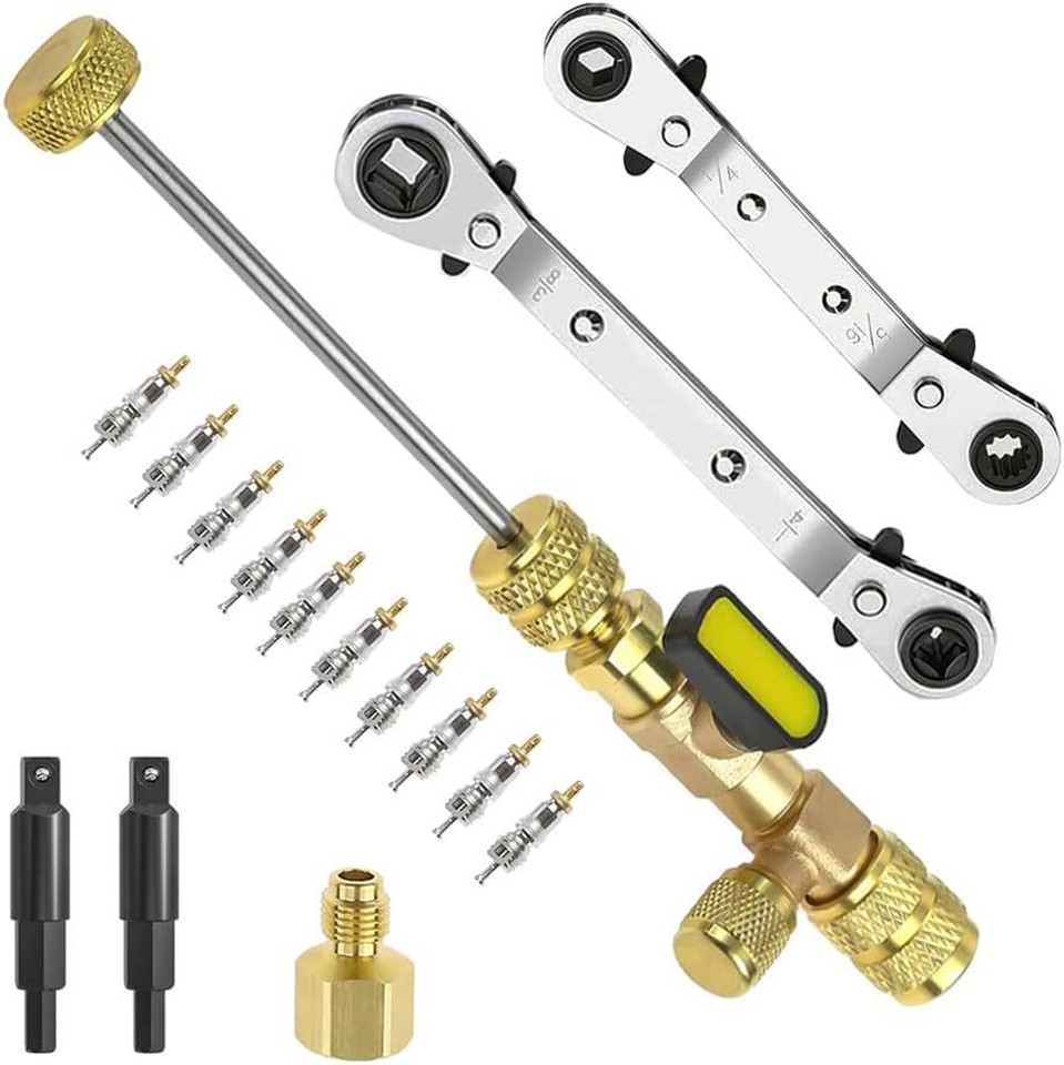 HVAC Wrench Tool AC Schrader Valve Core Remover Set 1/4 and 5/16 Port ...
