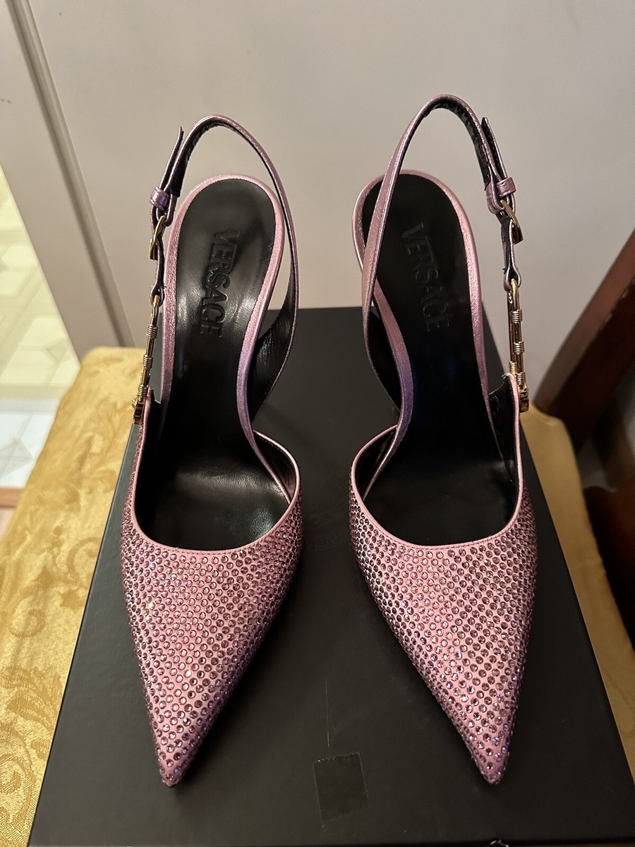 メドゥーサ★VERSACEヴェルサーチェ スリングバックサンダルPINK $650+NEW Versace Pink Medusa Leather/Rubber Chain Slides