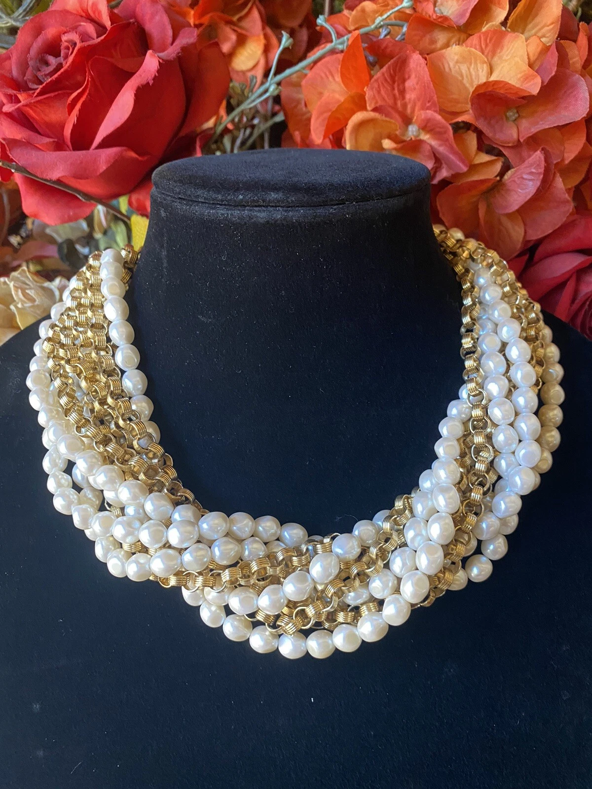 Collana vintage Givenchy placcata oro con colletto multifilo