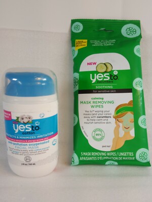 Face Care Bundle Yes To Cotton Facial Mask & Cucumbers Mask Removing Wipes Lot 