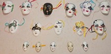 Porcelain Mardi Gras Face Masks / 16 Total / 4 1/4" 2 "