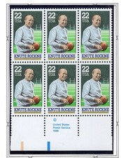 US Stamp Scott #2376, 22c, Knute Rockne, Football Coach, Block of 6, MNH