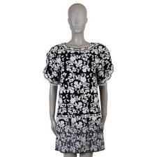 73741 auth CHANEL black & white cotton 14C SINGAPORE FLORAL JACQUARD Dress 40 M