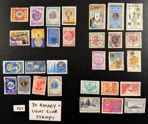 30 Rotary & Lions Club stamps.  Topical, fraternal organizations (Lot 264)
