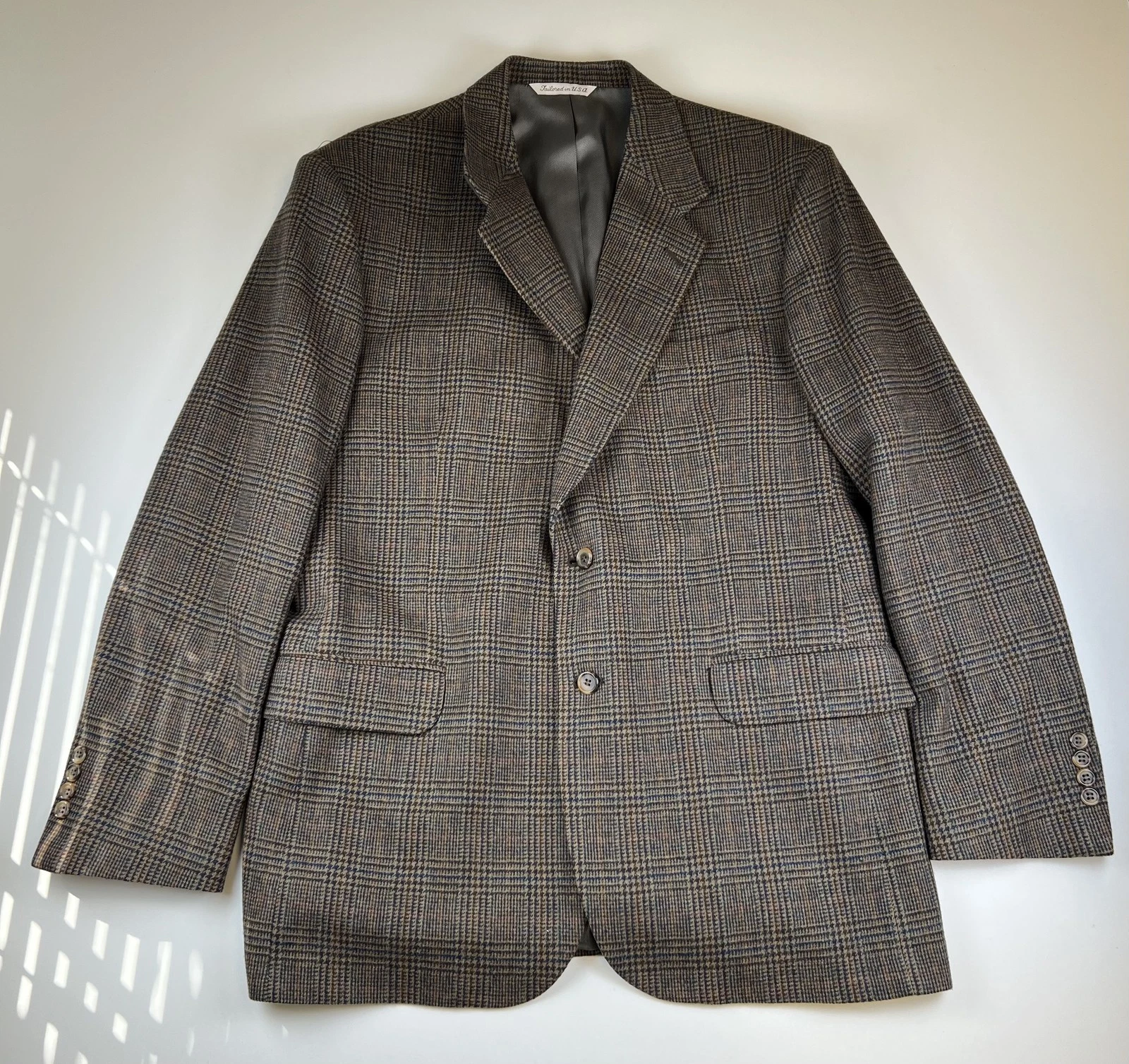 Stafford Blazer Men's Brown Plaid Wool Sport Coat Jacket Tailored USA Classic
