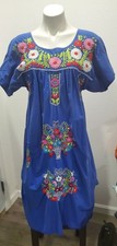 Mexican Dress Vintage Oaxacan Hand Embroidered Floral Peasant Kaftan Women  s M