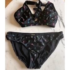 Old Navy Women's Anchor Halter Bikini Size Small Lined Padded Black Summer EUC
