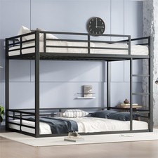 Queen Over Queen Metal Bunk Bed w/Full-Length Guardrails for Teens Adults,Black