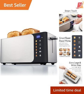 Digital 4 Slice Toaster Stainless Steel Wide Slots Bagel Reheat Defrost
