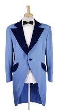 Vintage Rockabilly 60s 50s Blue Velvet Lapels Tuxedo Suit Tails 42R