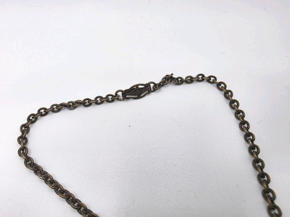 Vintage Czechoslovakia Blue Satin Glass Cabochon Necklace W/Ornate Setting, 15" - Image 4 of 4