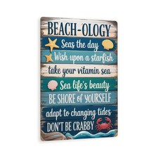 Beach-Ology Sign Coastal Ocean Quotes Metal Wall Art, Beach Decor
