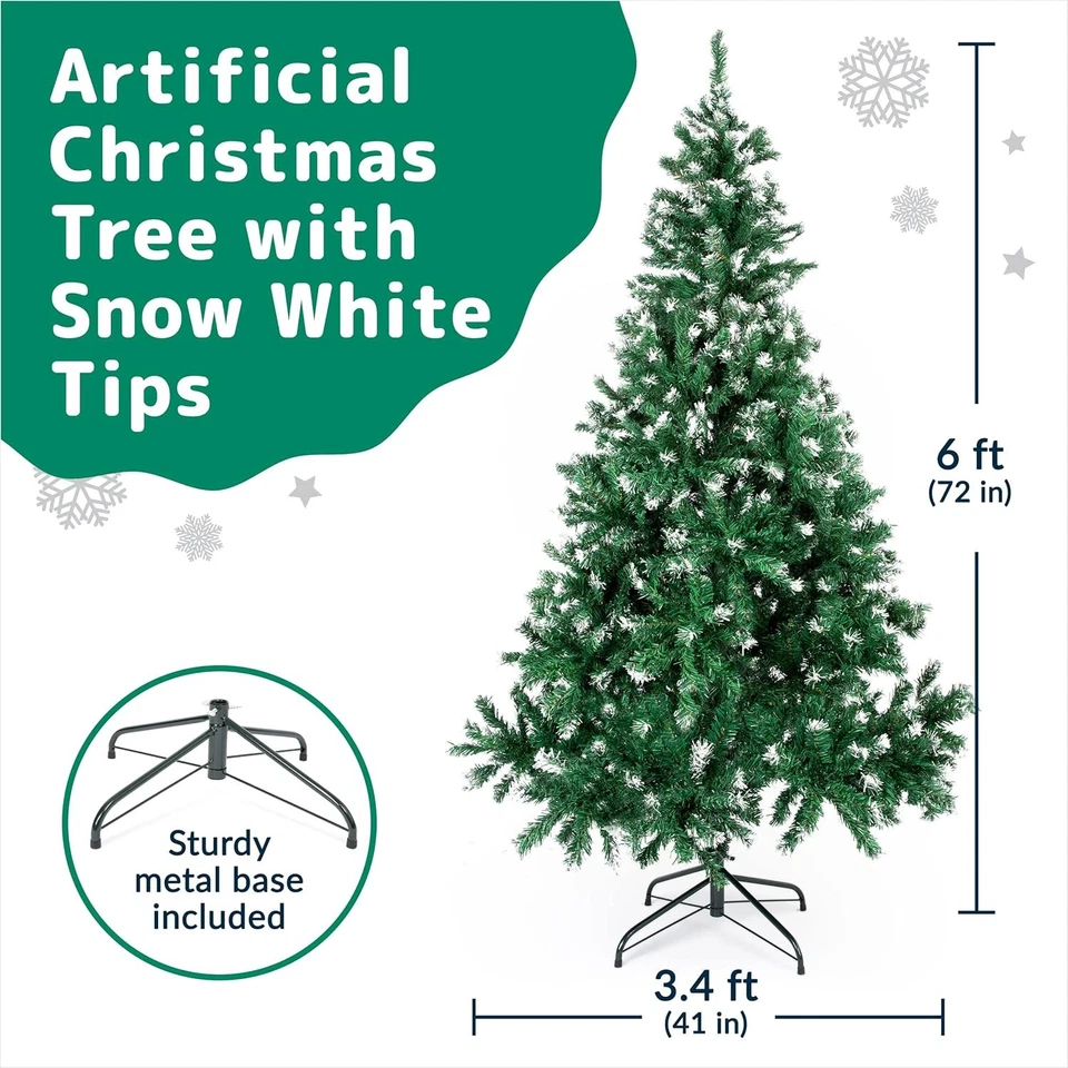 Pop Up Christmas Tree - 1.8M 6FT Artificial Fir | Metal Stand | Green w/Snow Tip - Image 2 of 4