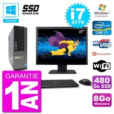 PC Dell 7020 SFF Ecran 27" Intel i7-4770 RAM 8Go SSD 480Go Graveur DVD Wifi W7