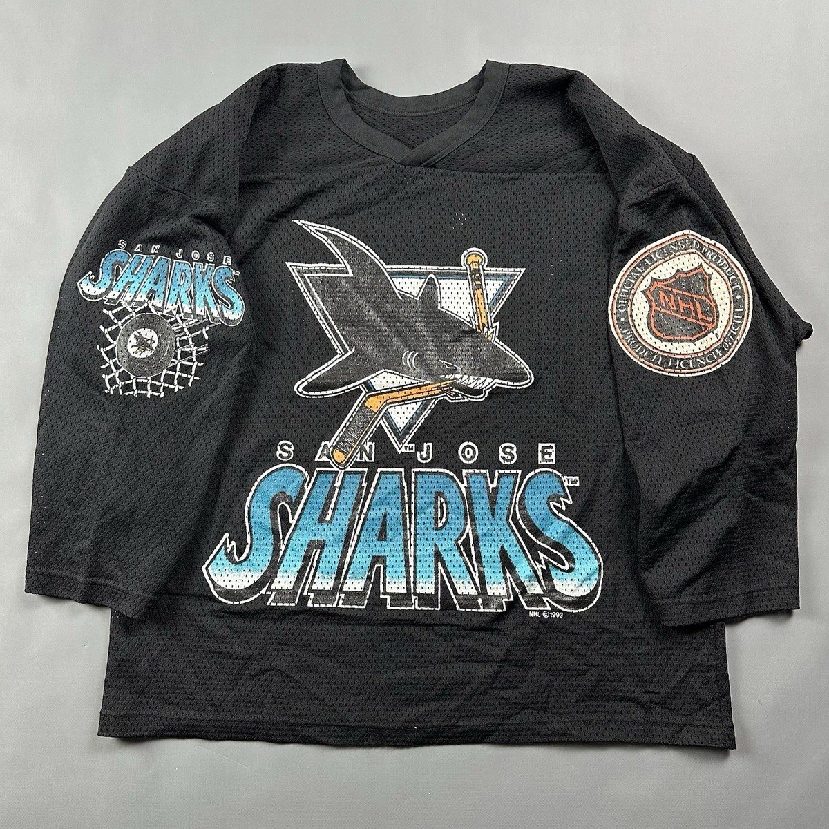 Vintage San Jose Sharks NHL Hockey CCM Mesh Jersey Mens Size
