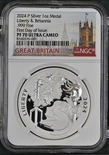 2024-P Proof Liberty & Britannia Silver Medal 1 oz NGC PF70UC First Day of Issue