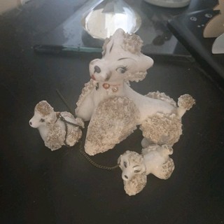 Porcelain Poodle Dog Figurine Set of 3 Mother & 2 Puppies