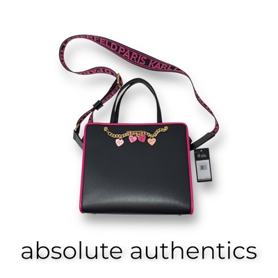 $228 New KARL LAGERFELD PARIS  Black & Fuchsia Crossbody Bag
