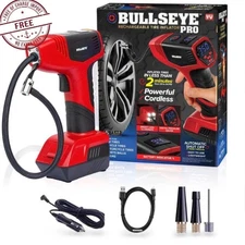 Bullseye Pro Portable Rechargeable Tire Inflator with Digital Pressure Gauge