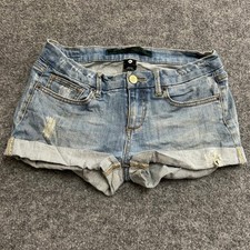 Refuge Denim Shorts Womens Size 5L Light Wash Distressed Cuffed Low Rise Stretch