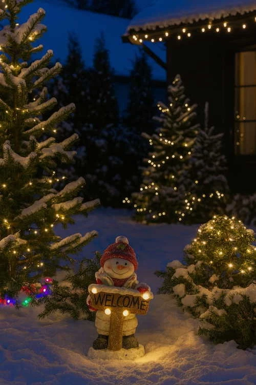 Großer Schneemann 46cm Willkommen Figur für Hauseingang mit Welcome Schild - Bild 3 von 4