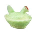 Vintage Westmoreland Hen On A Nest Miniature 2.5" Milk Glass Salt Cellar Green