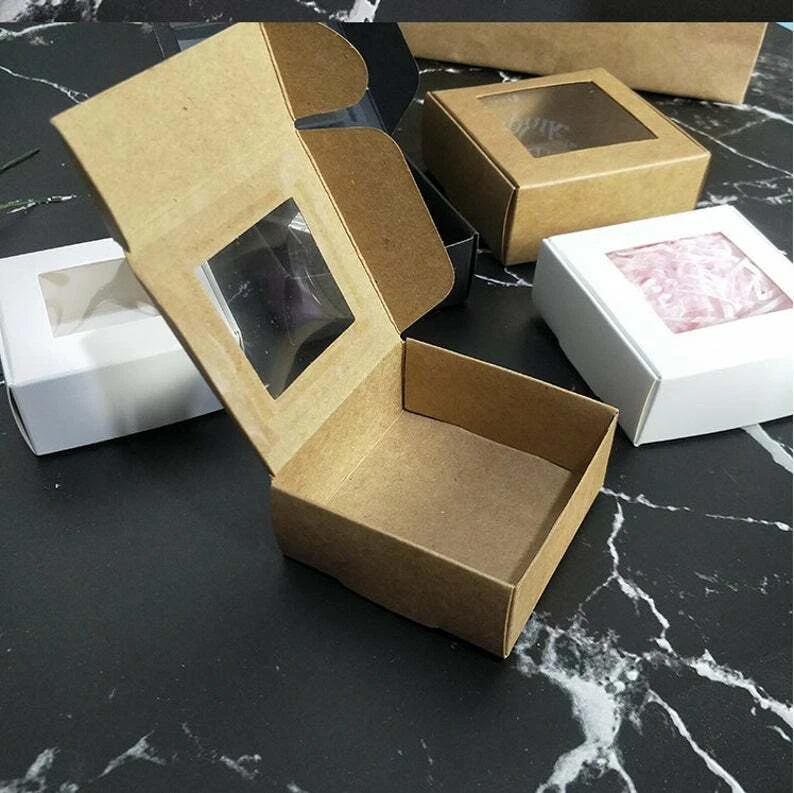 100x Clear Window Kraft White Black Paper Gift Boxes Favor Boxes Product Packing - image 4 of 4