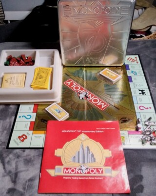 MONOPOLY 70TH ANNIVERSARY EDITION In SILVER METAL COLLECTORS TIN - COMPLETE