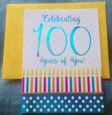 "100 Years Of Age, Candles" (1) Leanin Tree Birthday Card, New With (1) Envelope