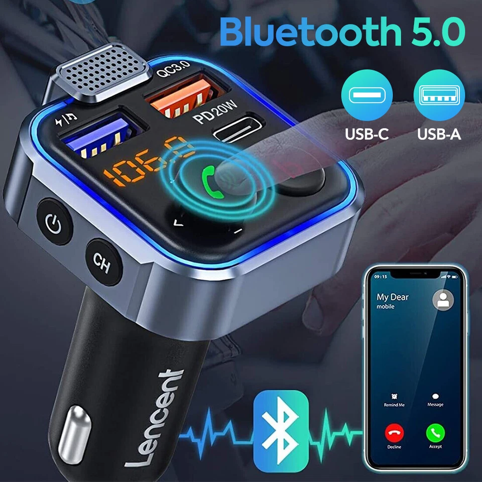 Автомобильный беспроводной FM-передатчик Bluetooth 5.0 адаптер зарядное устройство 2USB PD AUX громкая связь - Изображение 4 из 4