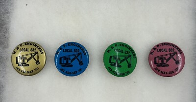 4 - Vintage 832 H&P Operating Engineers Buttons Union Pin-backs 1978-1981